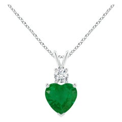 Angara Smeraldo naturale a forma di cuore da 1,2 carati con pendente di diamanti in platino