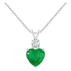Angara Smeraldo naturale a forma di cuore da 1,2 carati con pendente di diamanti in platino
