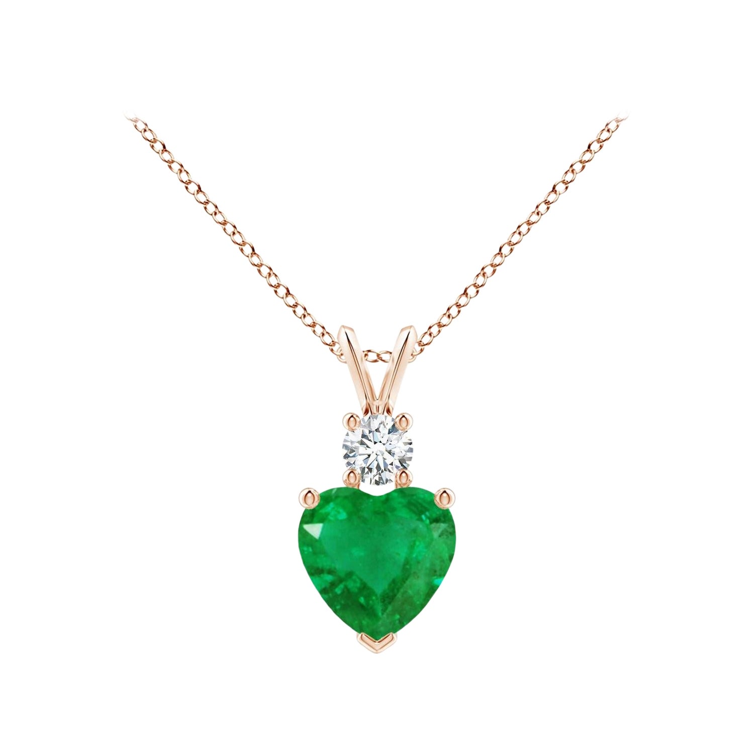 Angara Smeraldo naturale a forma di cuore da 1,2 carati con ciondolo di diamanti in oro rosa 14 carati in vendita
