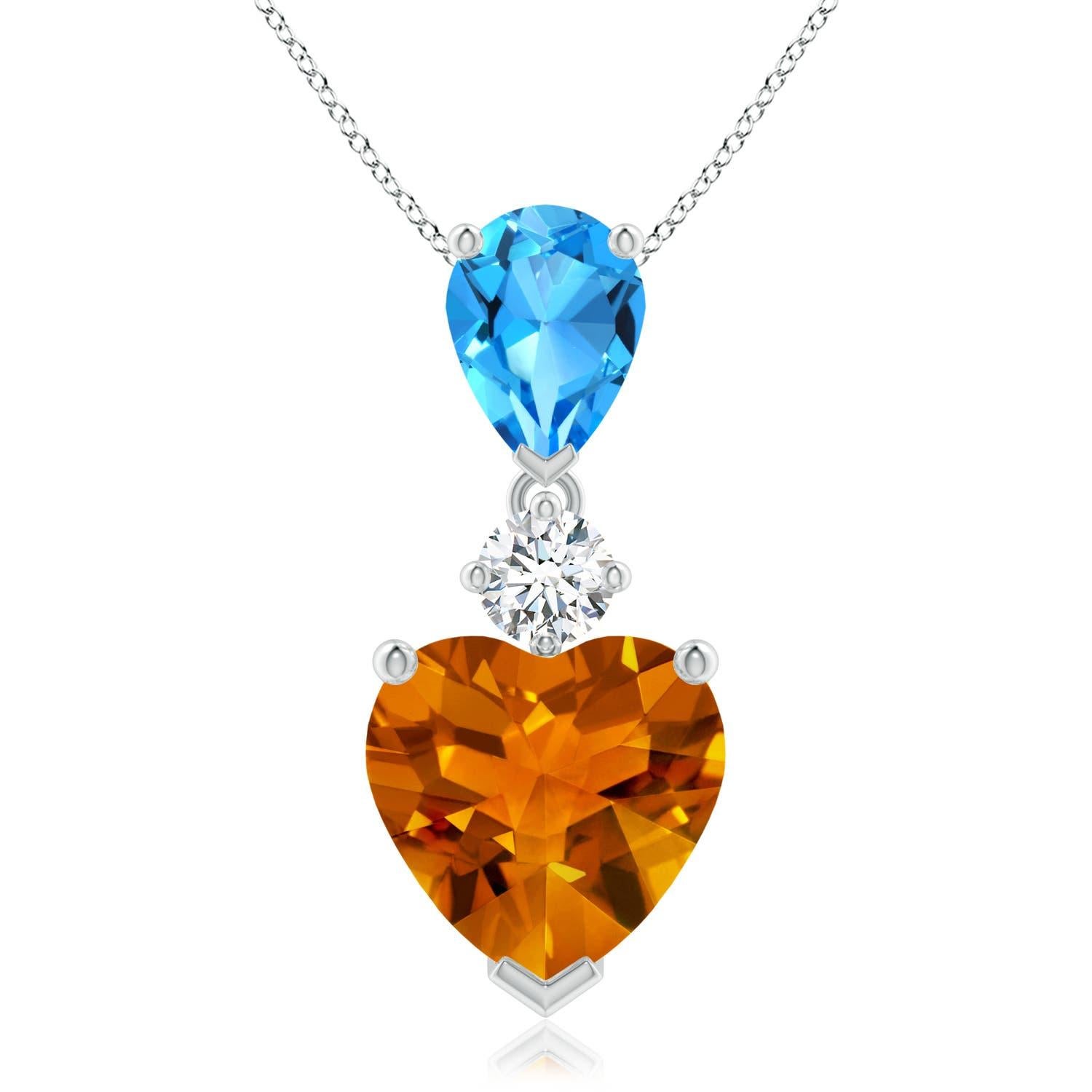 Angara Natürlicher herzförmiger 3,3ct Citrin & Schweizer Blautopas-Anhänger aus 14K Gold im Angebot
