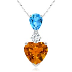 Angara Natürlicher herzförmiger 3,3ct Citrin & Schweizer Blautopas-Anhänger aus 14K Gold