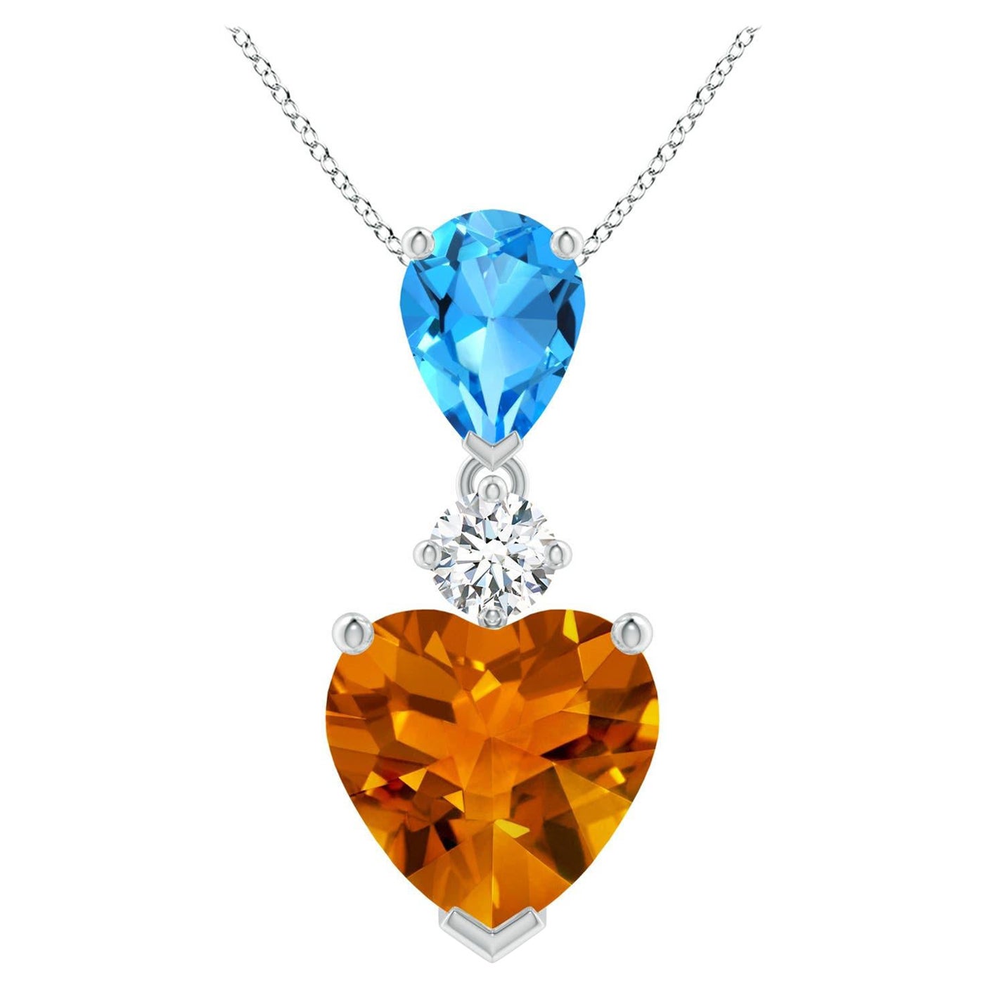 Angara Pendentif en or 14K en forme de coeur naturel 3.3ct Citrine et Topaze Bleue Suisse en vente