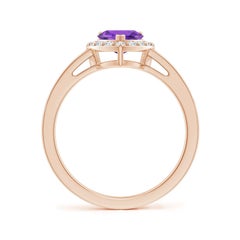 Angara Natural Heart-Shaped Amethyst Halo Ring with Diamond Accents in 14K Gold