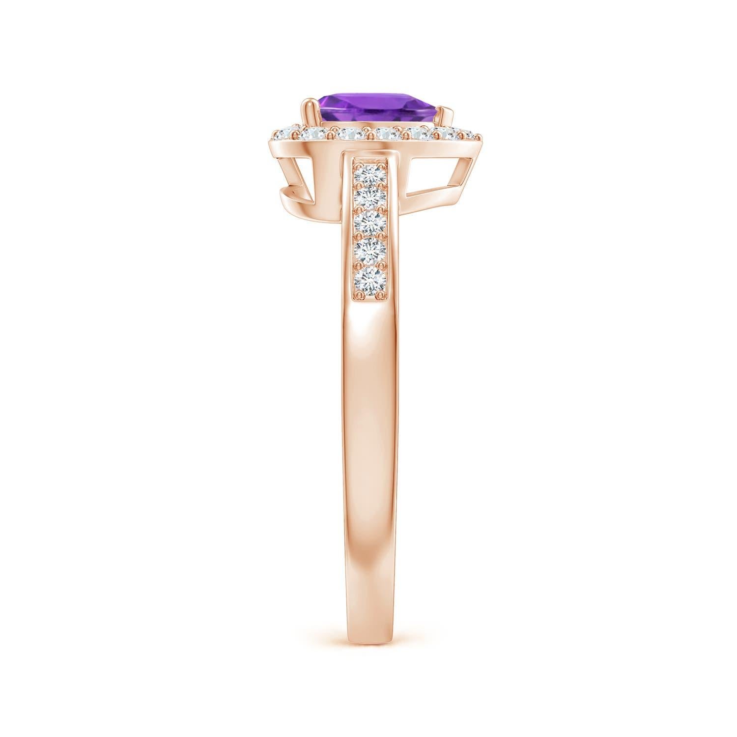 Angara Natürlicher herzförmiger Amethyst Halo-Ring mit Diamant-Akzenten in 14K Gold im Zustand „Neu“ im Angebot in Los Angeles, CA