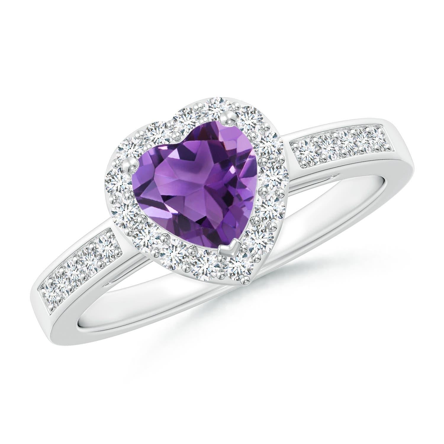 Angara Natürlicher herzförmiger Amethyst Halo-Ring mit Diamant-Akzenten in 14K Gold im Angebot 2