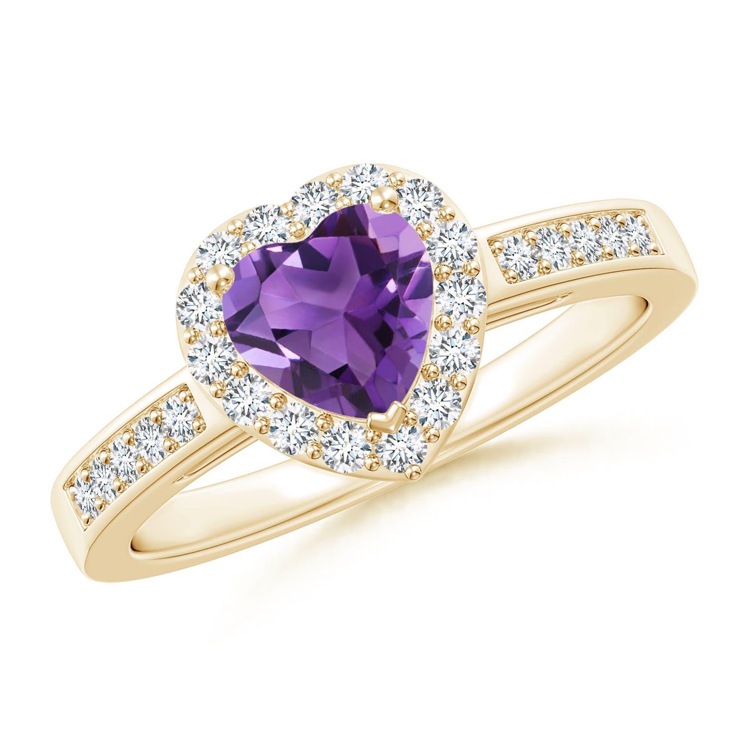 Angara Natürlicher herzförmiger Amethyst Halo-Ring mit Diamant-Akzenten in 14K Gold im Angebot 3