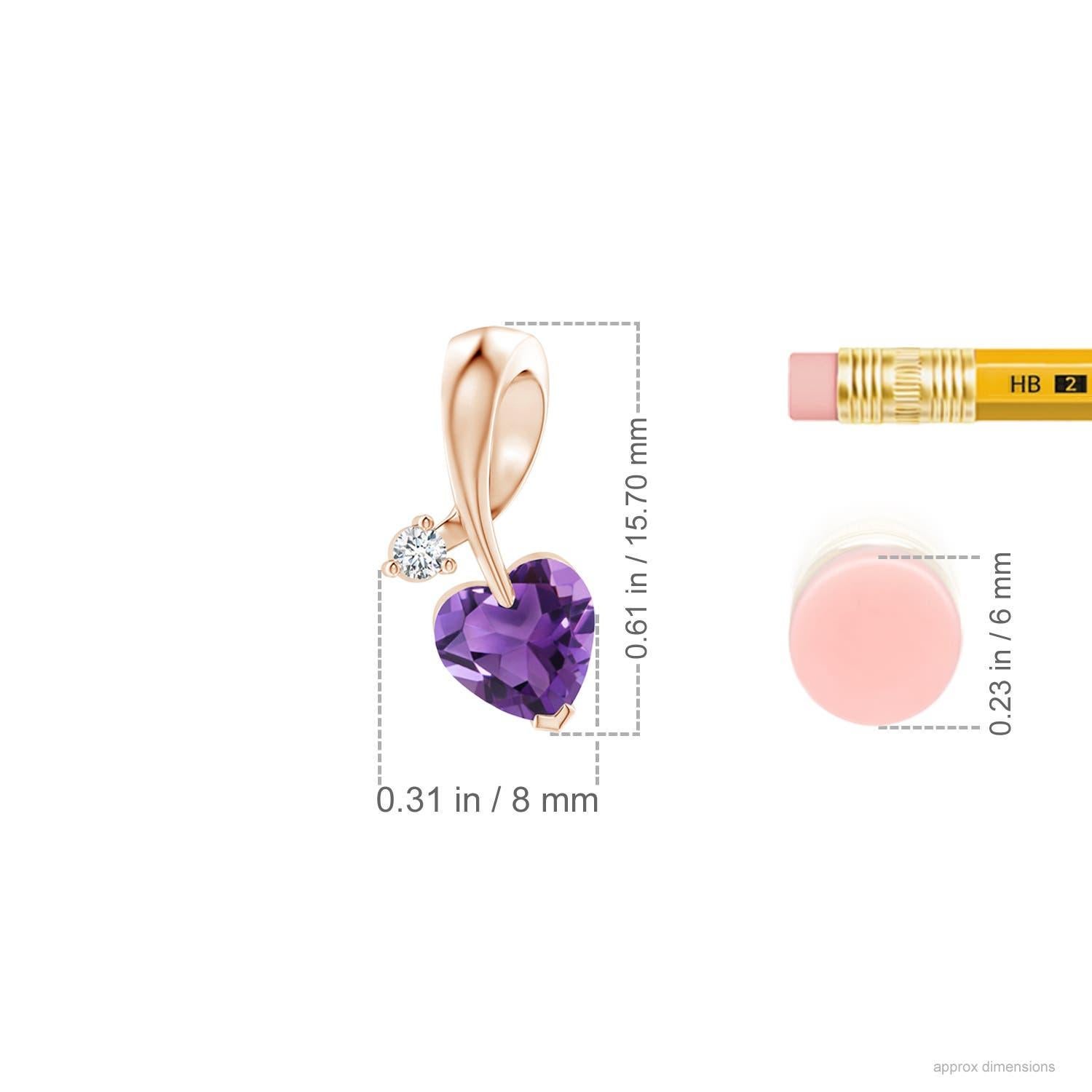 Heart Cut Angara Natural Heart-Shaped Amethyst Ribbon Pendant with Diamond 14K Solid Gold For Sale