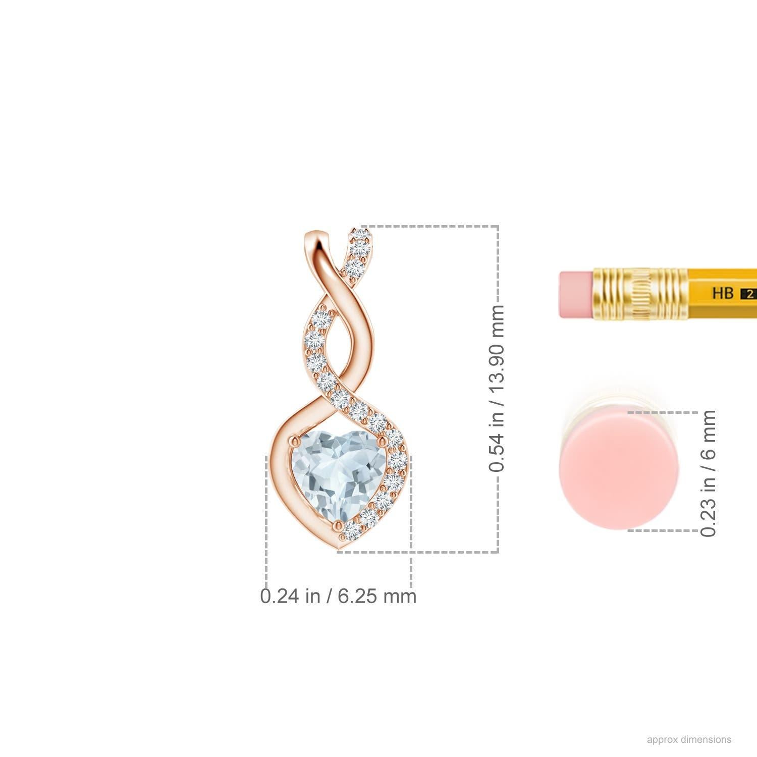 Heart Cut Angara Natural Heart-Shaped Aquamarine Infinity Pendant with Diamond in 14K Gold For Sale