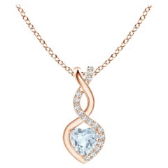 Angara Ciondolo Infinito con Acquamarina Naturale a Forma di Cuore e Diamante in Oro 14K