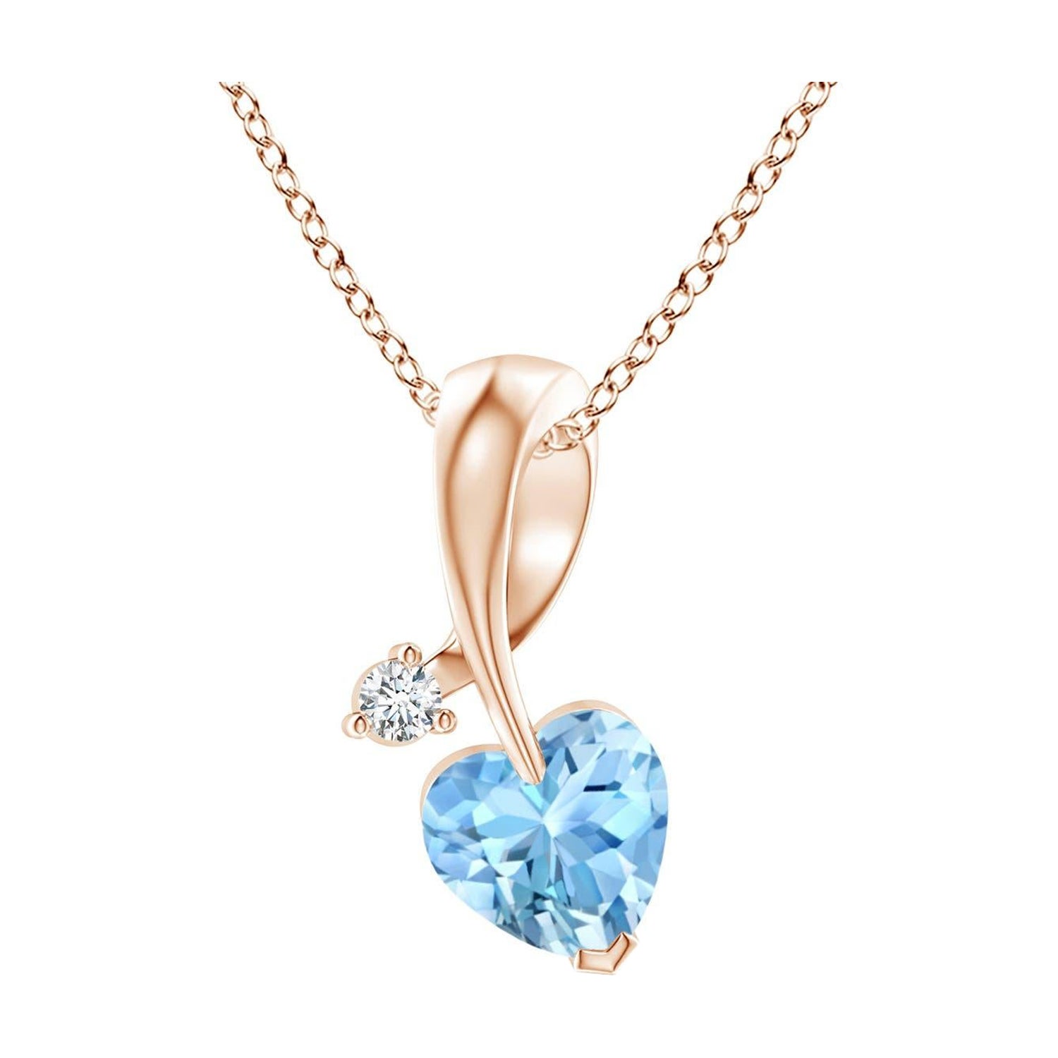 Colgante de aguamarina natural en forma de corazón Angara con diamante en oro rosa de 14 quilates