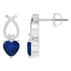 Angara Natural Heart Shaped Blue Sapphire 
Diamond Ribbon Earrings in 14K Gold