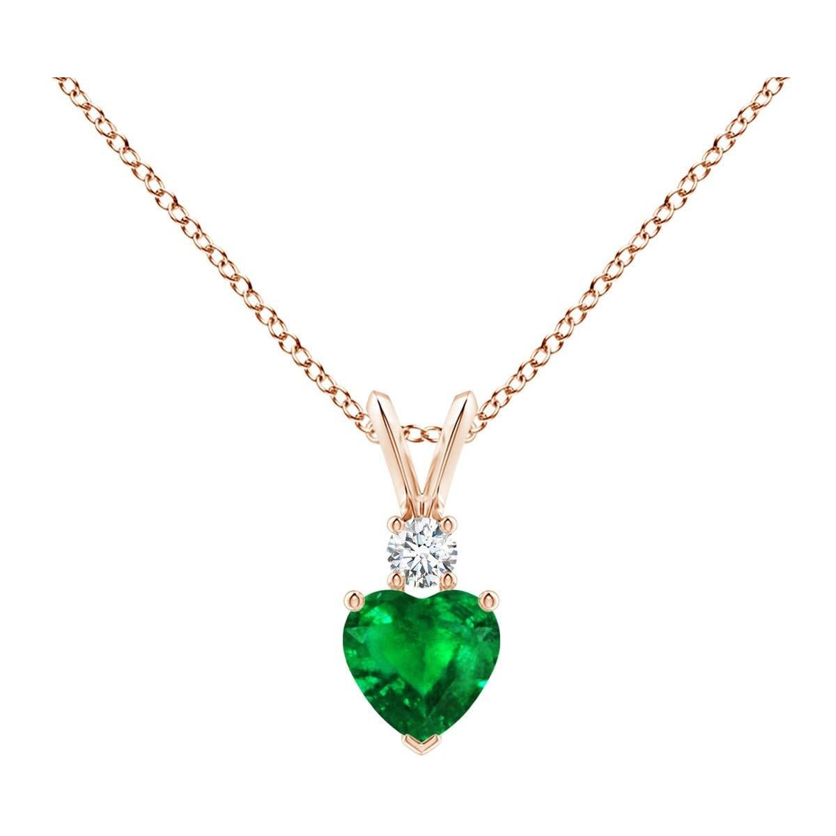 Colgante Angara de Esmeralda Natural en Forma de Corazón con Diamante en Oro Rosa de 14K
