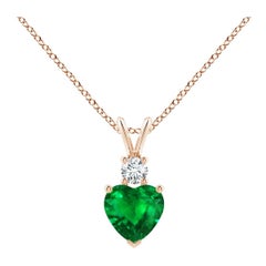 Colgante Angara de Esmeralda Natural en Forma de Corazón con Diamante en Oro Rosa de 14K