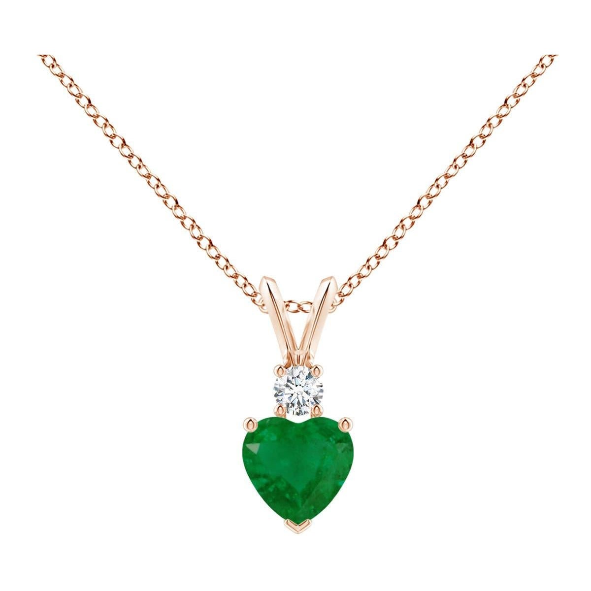 Angara Smeraldo naturale a forma di cuore con ciondolo di diamanti in oro rosa 14K