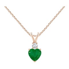 Angara Smeraldo naturale a forma di cuore con ciondolo di diamanti in oro rosa 14K