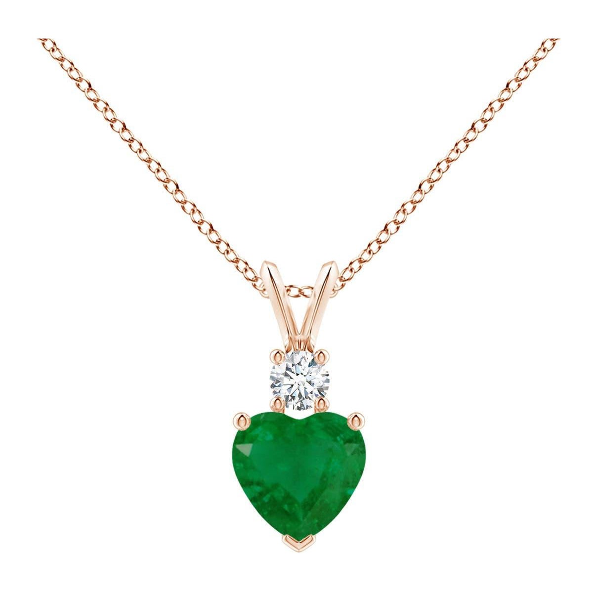 Colgante Angara de Esmeralda Natural en Forma de Corazón con Diamante en Oro Rosa de 14K