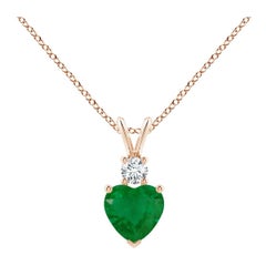 Angara Smeraldo naturale a forma di cuore con ciondolo di diamanti in oro rosa 14K
