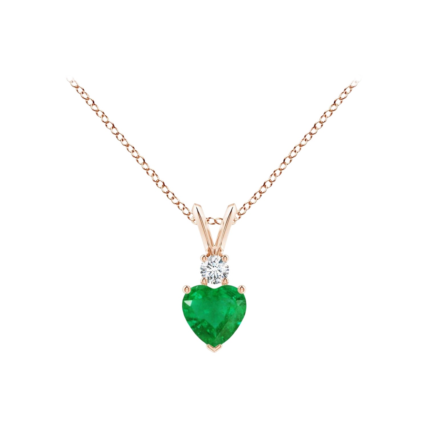 Colgante Angara de Esmeralda Natural en Forma de Corazón con Diamante en Oro Rosa de 14K