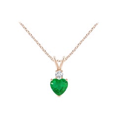 Angara Smeraldo naturale a forma di cuore con ciondolo di diamanti in oro rosa 14K