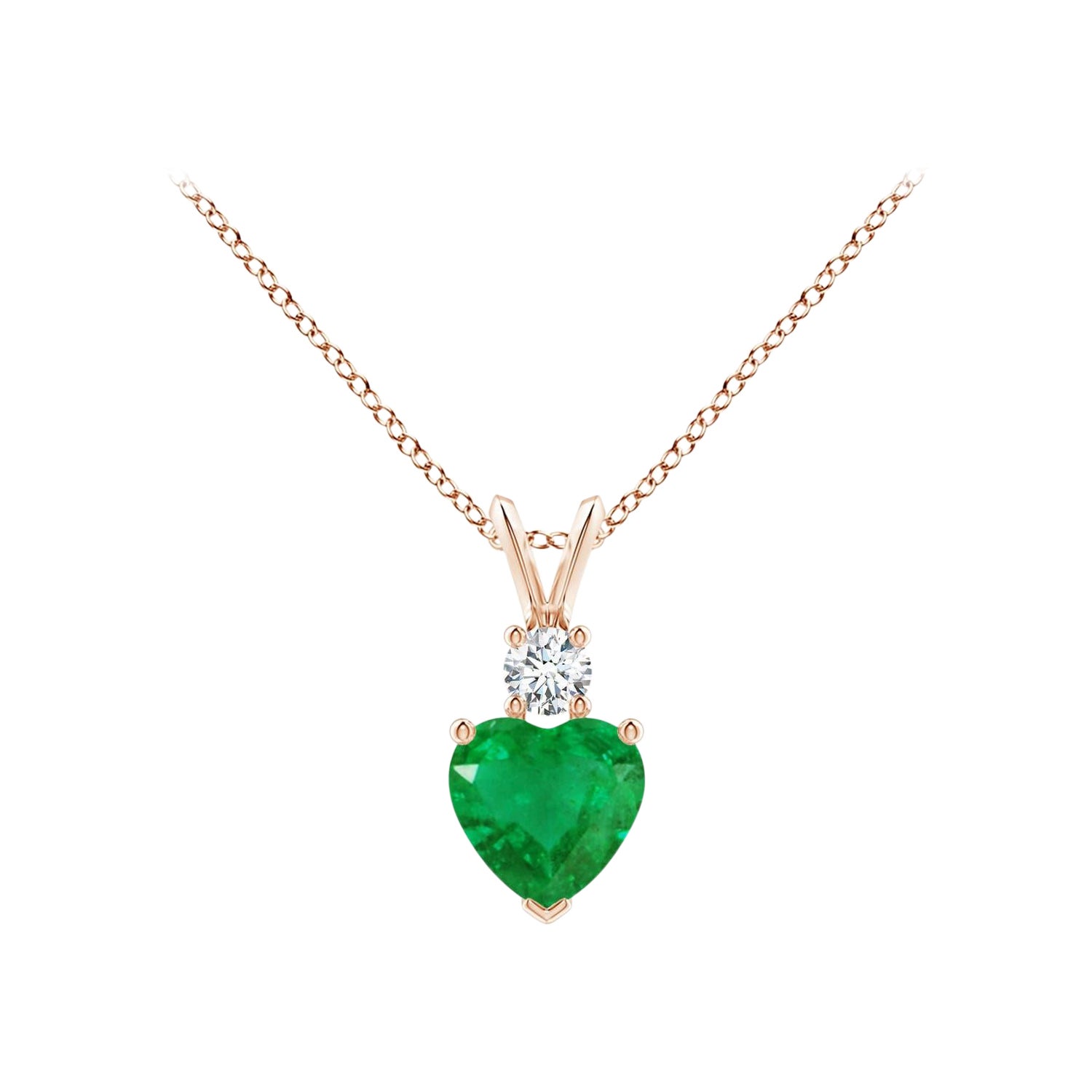 Colgante Angara de Esmeralda Natural en Forma de Corazón con Diamante en Oro Rosa de 14K