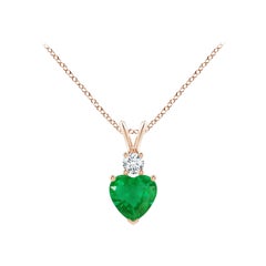 Colgante Angara de Esmeralda Natural en Forma de Corazón con Diamante en Oro Rosa de 14K