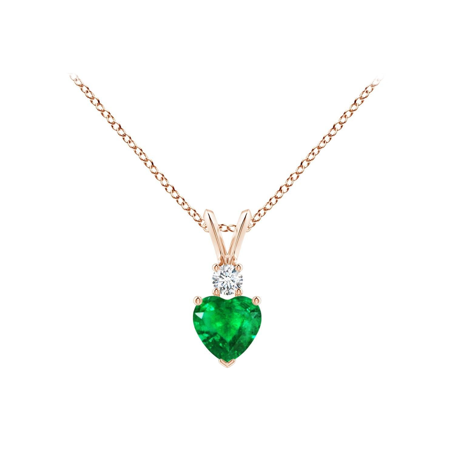 Colgante Angara de Esmeralda Natural en Forma de Corazón con Diamante en Oro Rosa de 14K