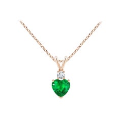 Angara Smeraldo naturale a forma di cuore con ciondolo di diamanti in oro rosa 14K