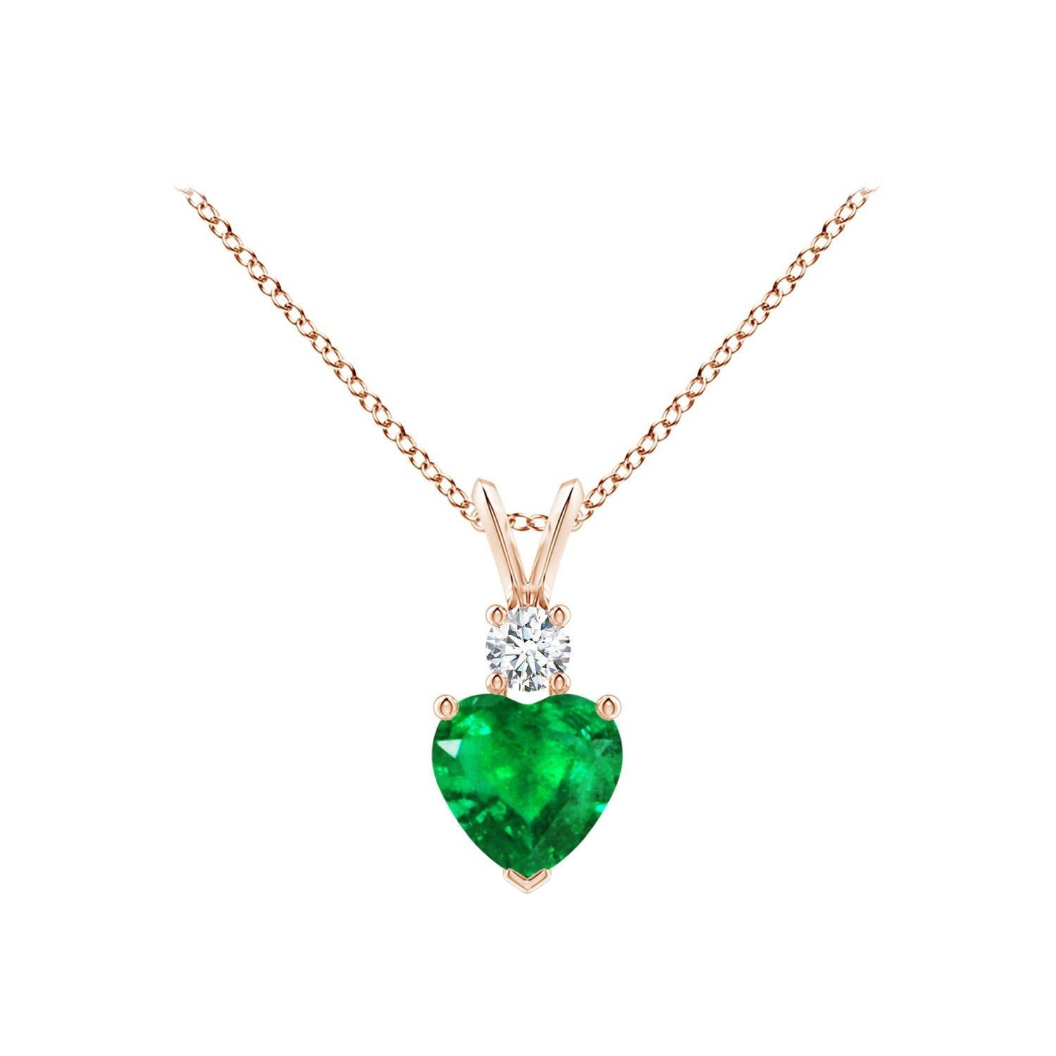 Colgante Angara de Esmeralda Natural en Forma de Corazón con Diamante en Oro Rosa de 14K en venta