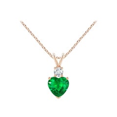 Colgante Angara de Esmeralda Natural en Forma de Corazón con Diamante en Oro Rosa de 14K