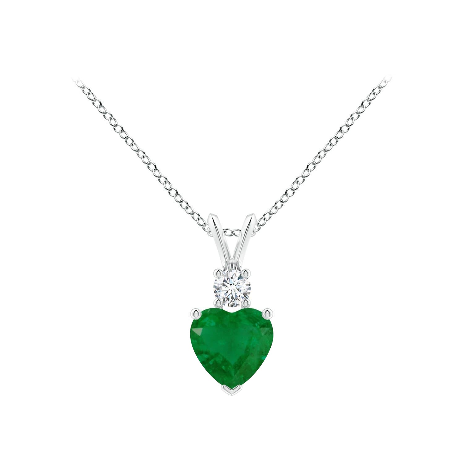 Smeraldo naturale a forma di cuore di Angara con ciondolo di diamanti in oro bianco 14 carati