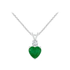 Smeraldo naturale a forma di cuore di Angara con ciondolo di diamanti in oro bianco 14 carati