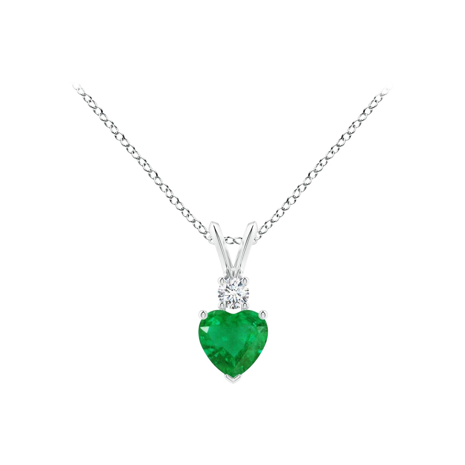 Smeraldo naturale a forma di cuore di Angara con ciondolo di diamanti in oro bianco 14 carati