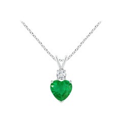 Smeraldo naturale a forma di cuore di Angara con ciondolo di diamanti in oro bianco 14 carati