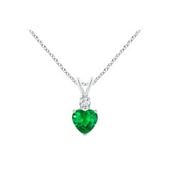 Smeraldo naturale a forma di cuore di Angara con ciondolo di diamanti in oro bianco 14 carati