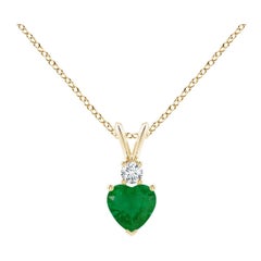 Smeraldo naturale a forma di cuore di Angara con ciondolo di diamanti in oro giallo 14K