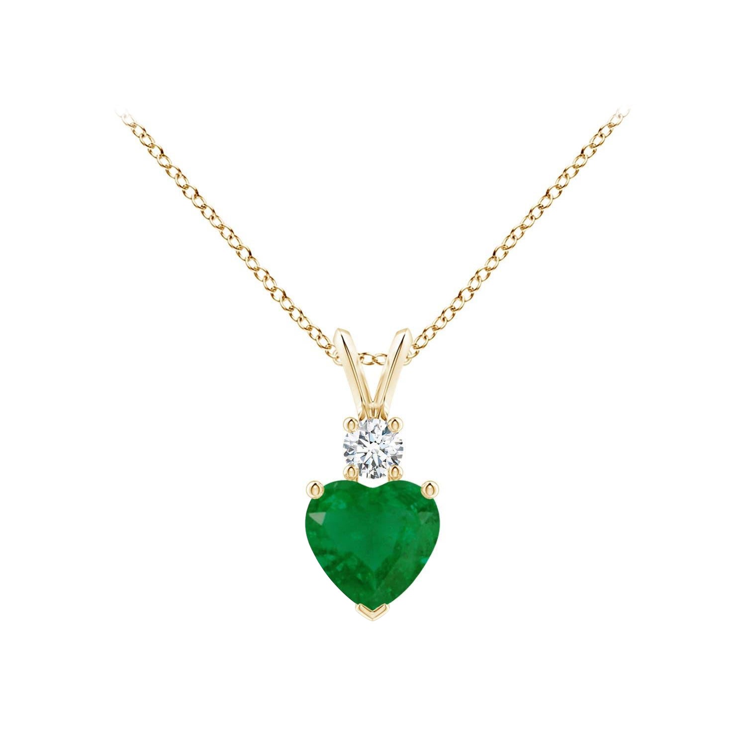 Angara Natural Heart-Shaped Emerald with Diamond Pendant in 14K Yellow Gold