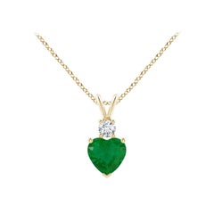 Angara Natural Heart-Shaped Emerald with Diamond Pendant in 14K Yellow Gold