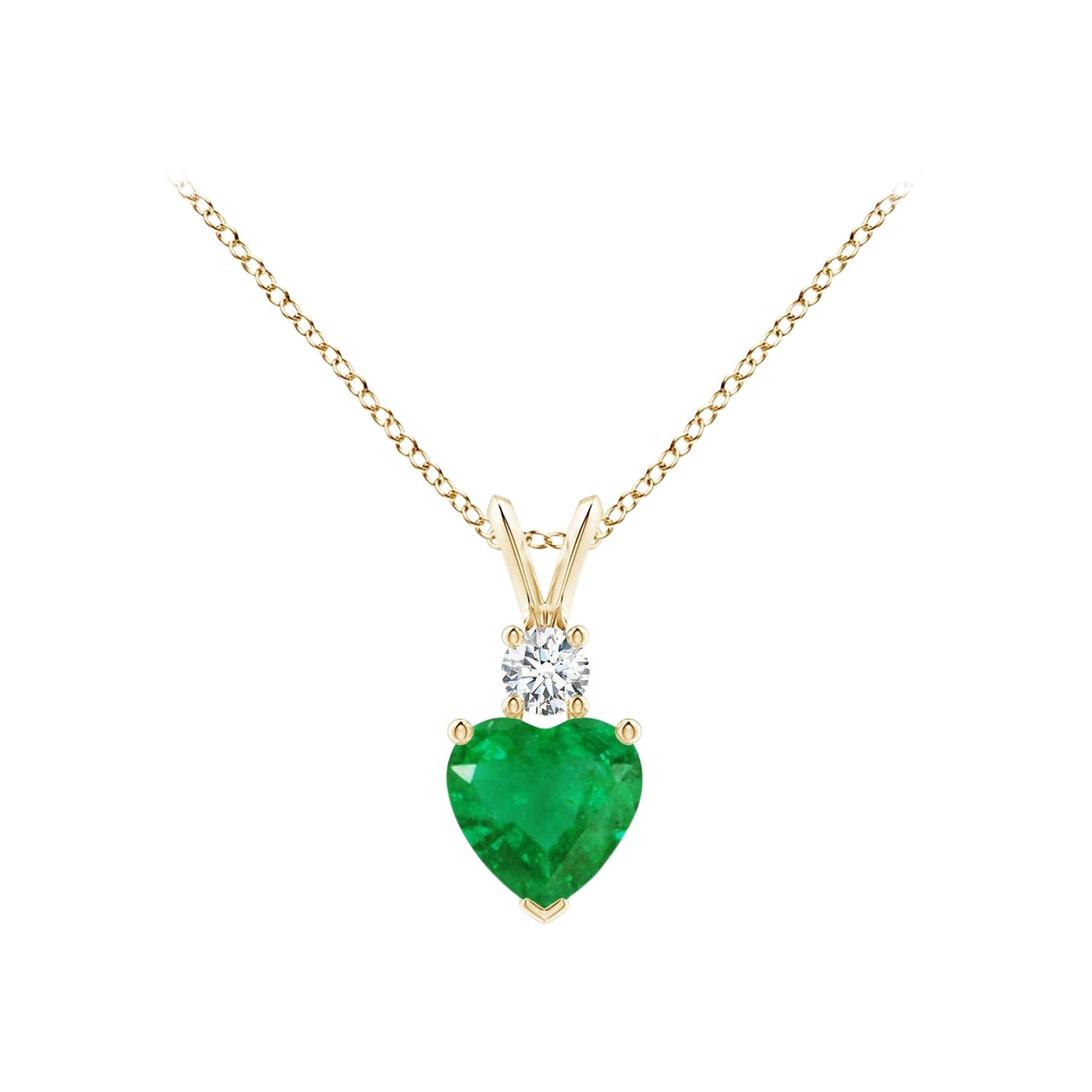 Smeraldo naturale a forma di cuore di Angara con ciondolo di diamanti in oro giallo 14K