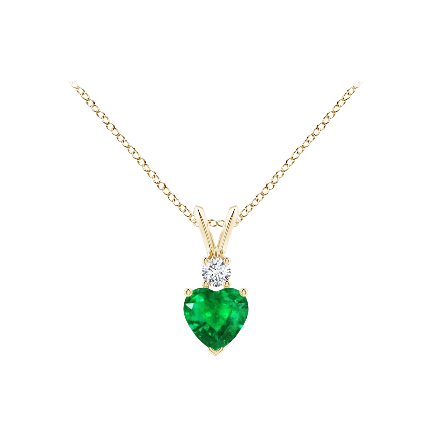 Smeraldo naturale a forma di cuore di Angara con ciondolo di diamanti in oro giallo 14K