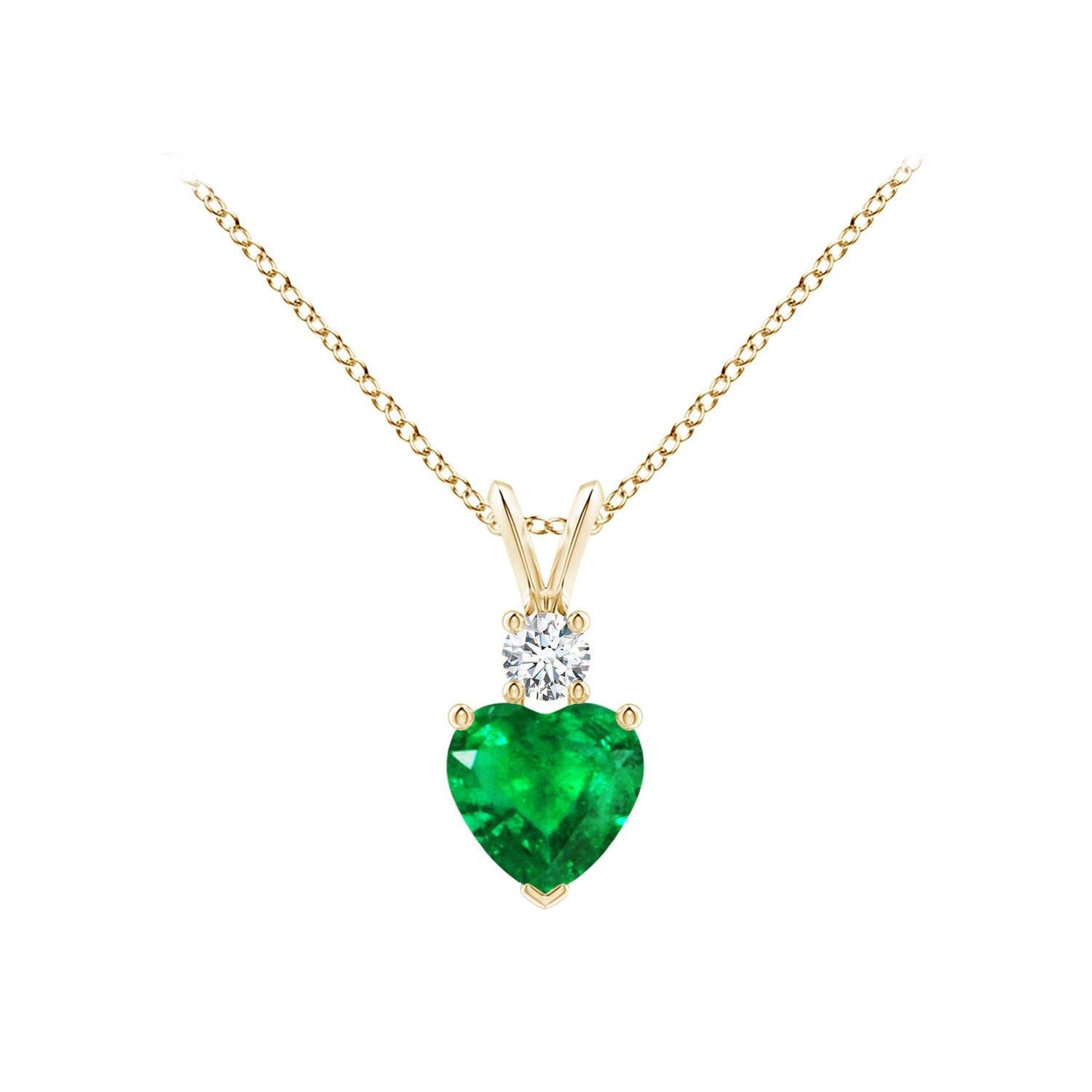 Smeraldo naturale a forma di cuore di Angara con ciondolo di diamanti in oro giallo 14K