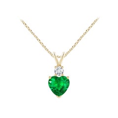 Smeraldo naturale a forma di cuore di Angara con ciondolo di diamanti in oro giallo 14K