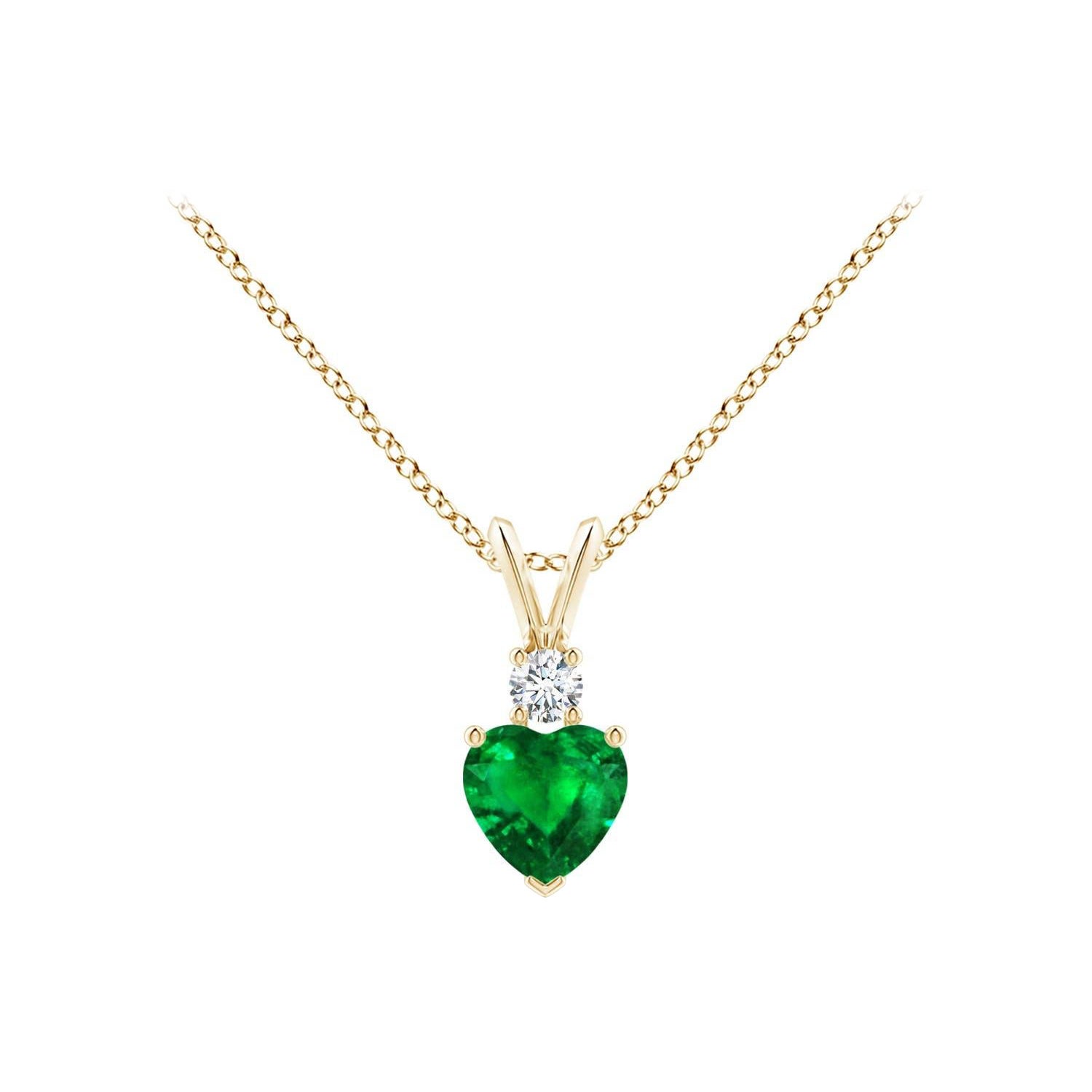 Smeraldo naturale a forma di cuore di Angara con ciondolo di diamanti in oro giallo 14K