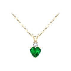 Smeraldo naturale a forma di cuore di Angara con ciondolo di diamanti in oro giallo 14K