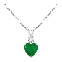 Angara Natural Heart-Shaped Emerald with Diamond Pendant in Platinum