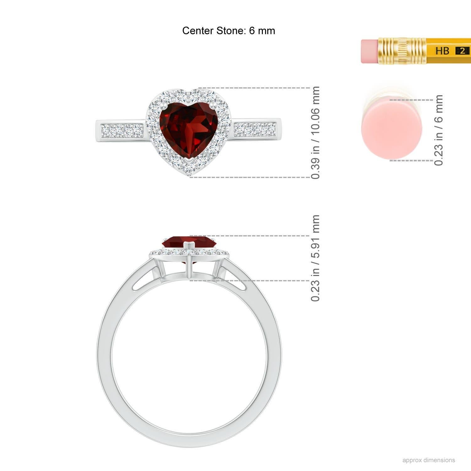 De las mujeres Angara Anillo Halo de Granate Natural en Forma de Corazón con Detalles de Diamante en Oro de 14K en venta