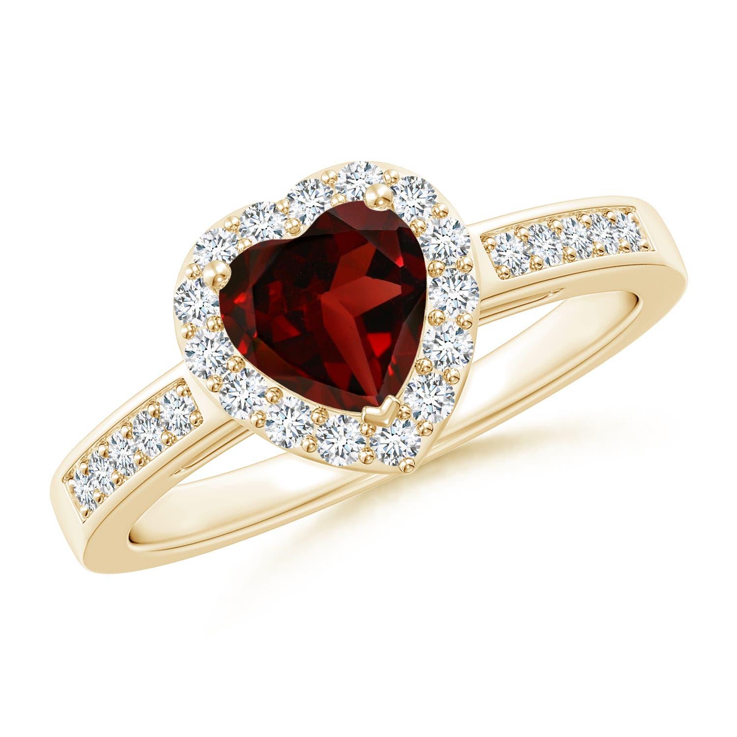 Angara Anillo Halo de Granate Natural en Forma de Corazón con Detalles de Diamante en Oro de 14K en venta 1