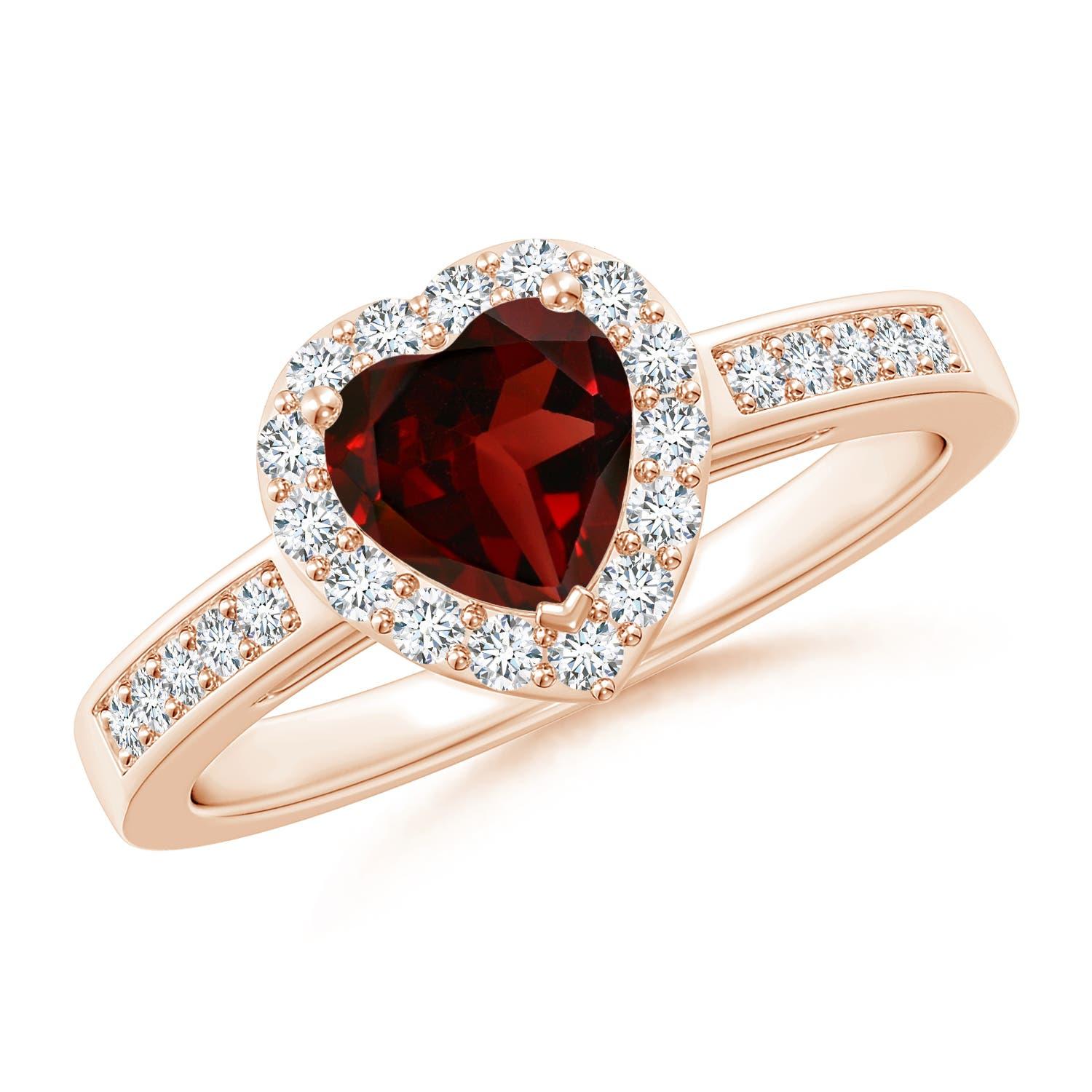 Angara Anillo Halo de Granate Natural en Forma de Corazón con Detalles de Diamante en Oro de 14K en venta 2