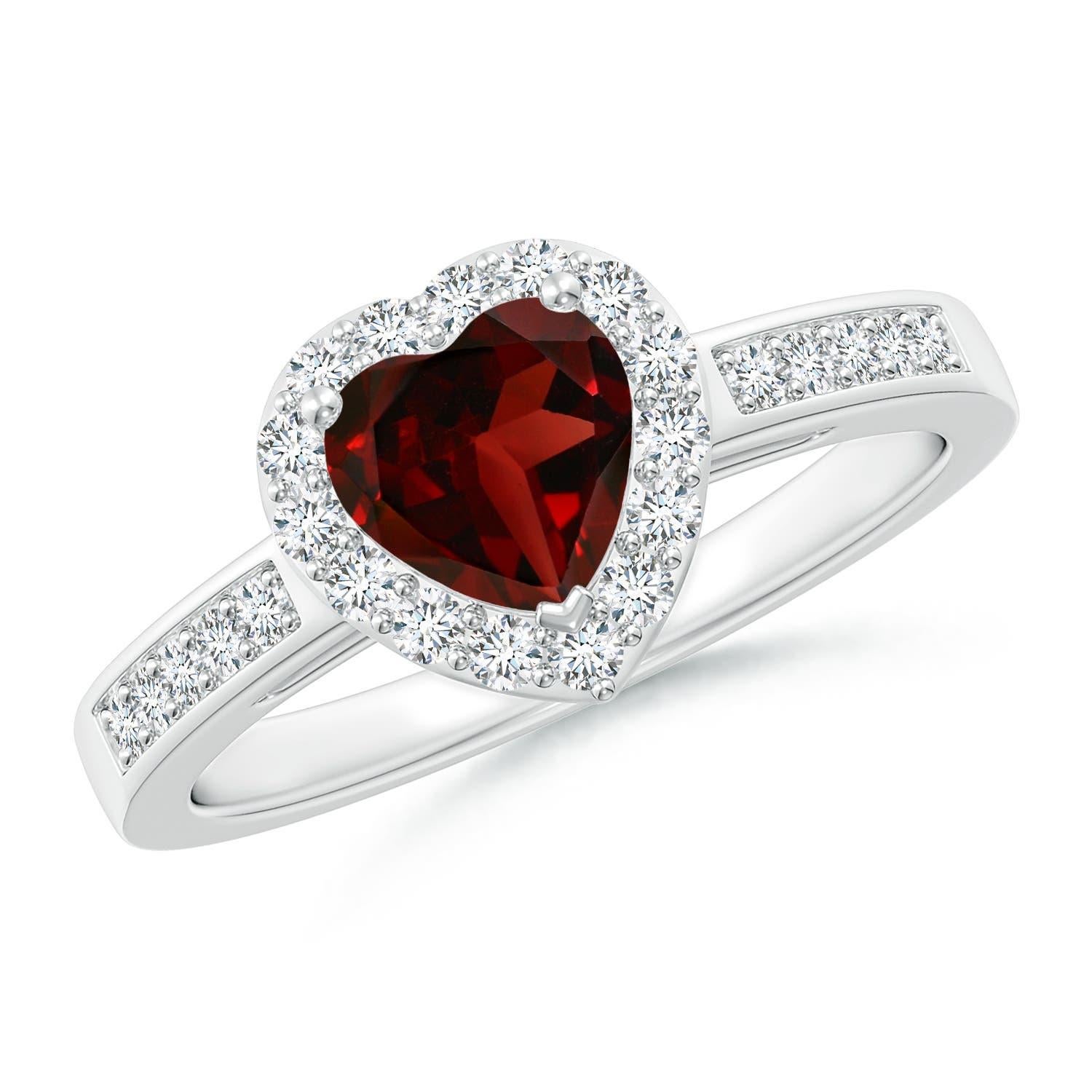 Angara Anillo Halo de Granate Natural en Forma de Corazón con Detalles de Diamante en Oro de 14K