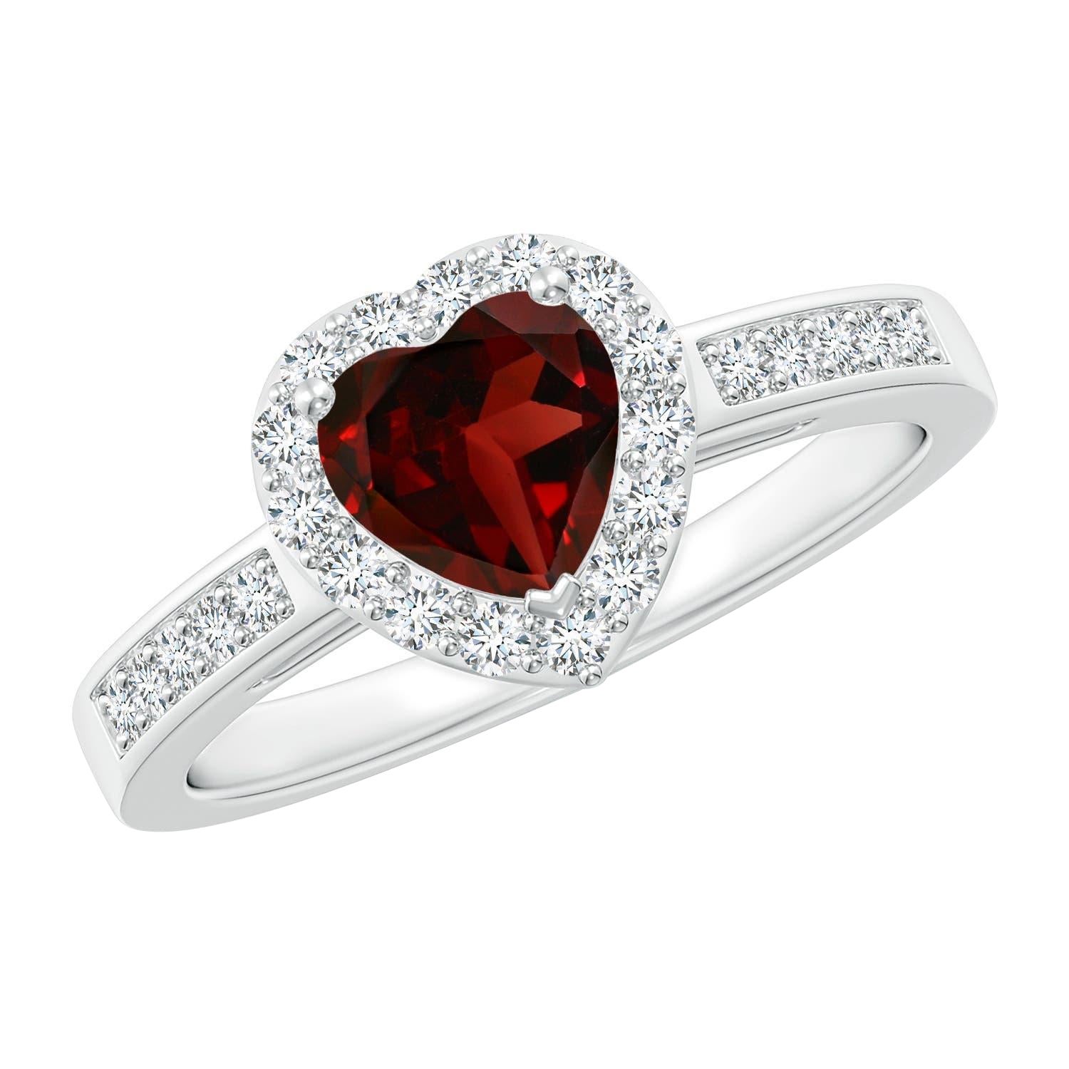 Anello Angara con granato naturale a forma di cuore e accenti di diamante in oro 14K