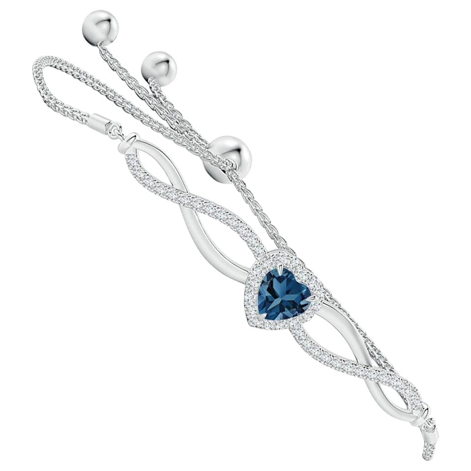 Angara Natural Heart-Shaped London Blue Topaz Infinity Bolo Bracelet in 14K Gold
